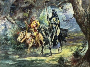 アメリカインディアン Painting - 騎士と道化師 1896年 チャールズ・マリオン・ラッセル アメリカ・インディアン